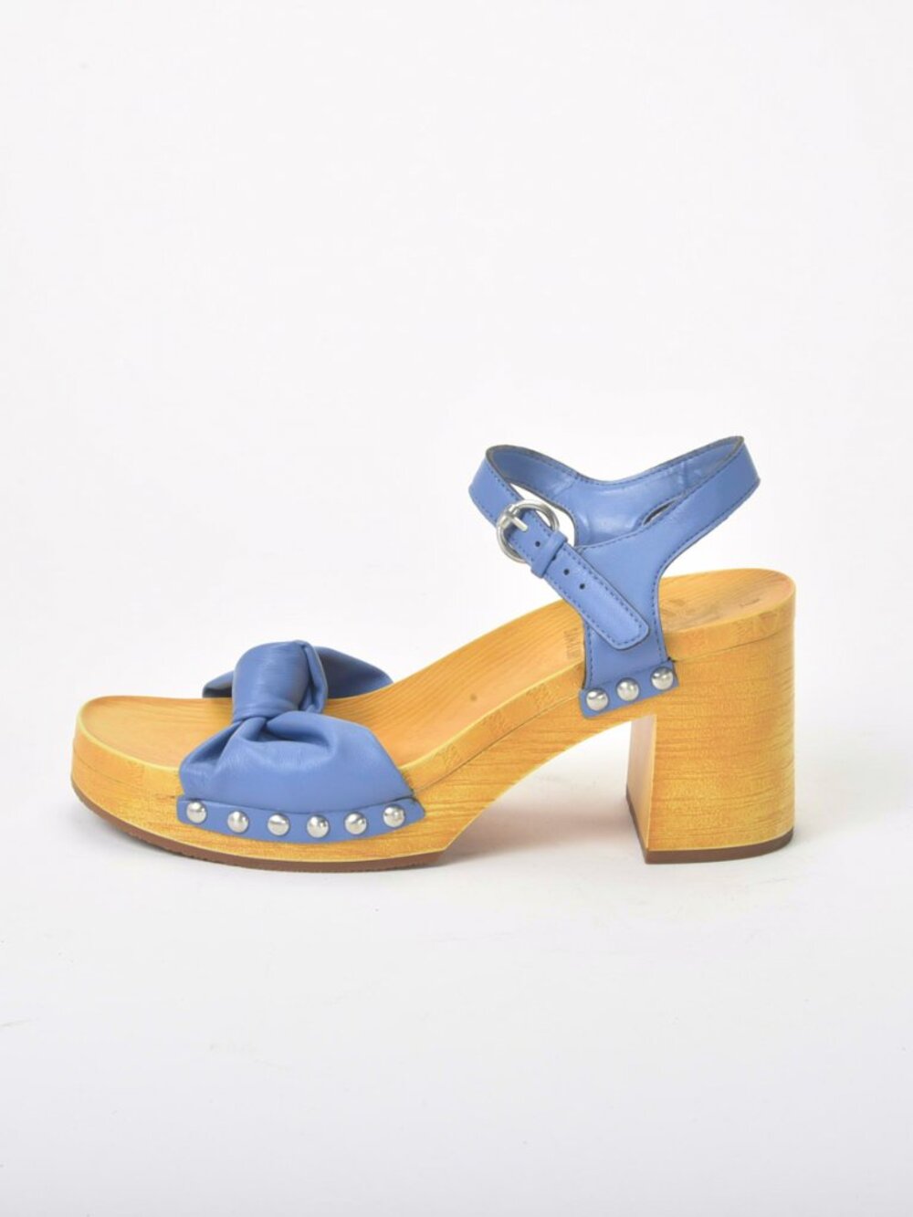 Sam & Libby Retro 70s Blue Leather Platform Clog Sandal w/ Block Heel Size 9